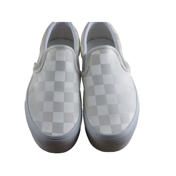 Vans Women's Classic Slip On Stackform Satin Check White Platform Shoes Size 7.5 - Picture 3 of 7